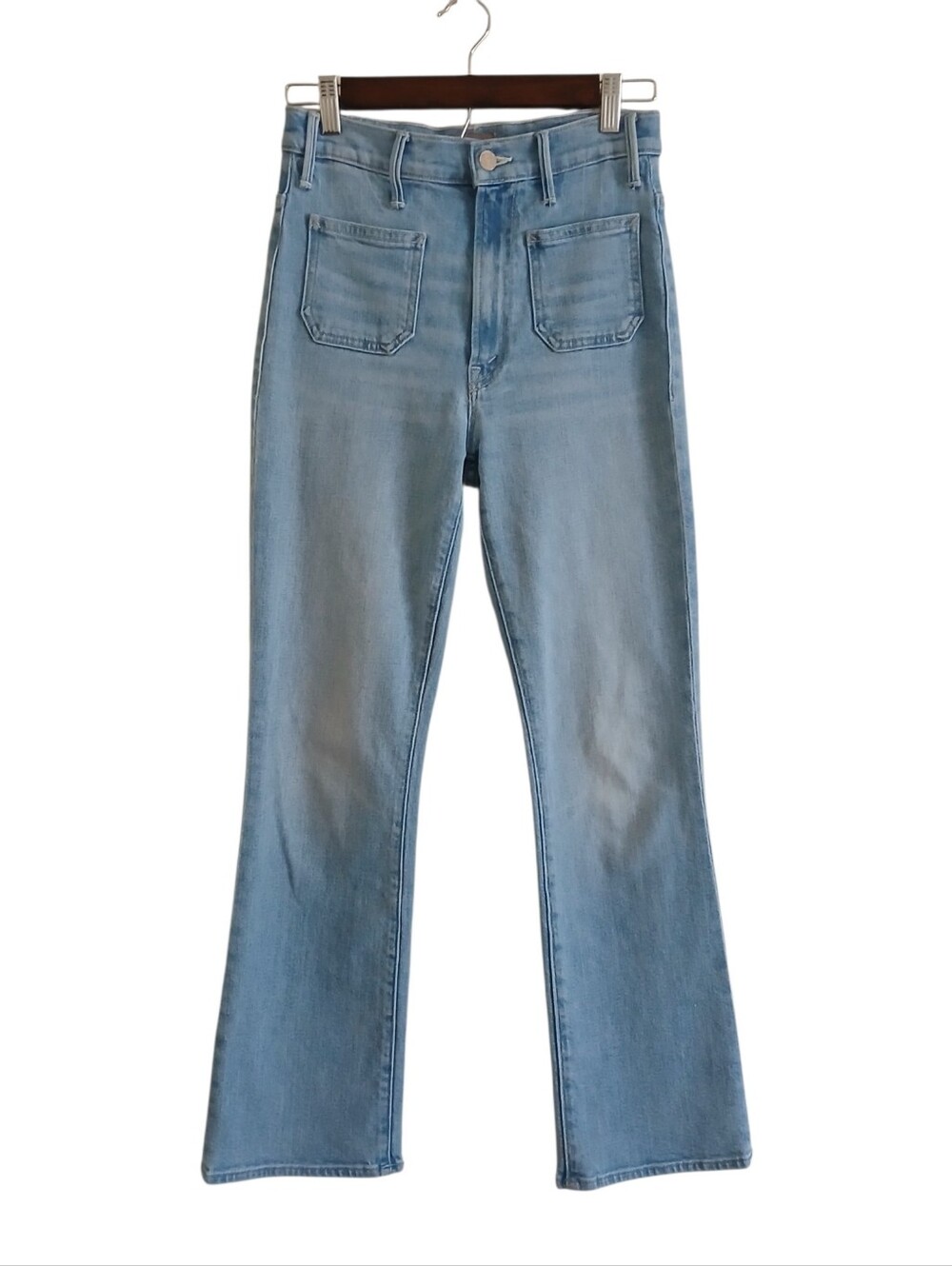 MOTHER  The Hustler High Rise Patch Pocket Crop Jeans Women's 27 Light Wash Boot